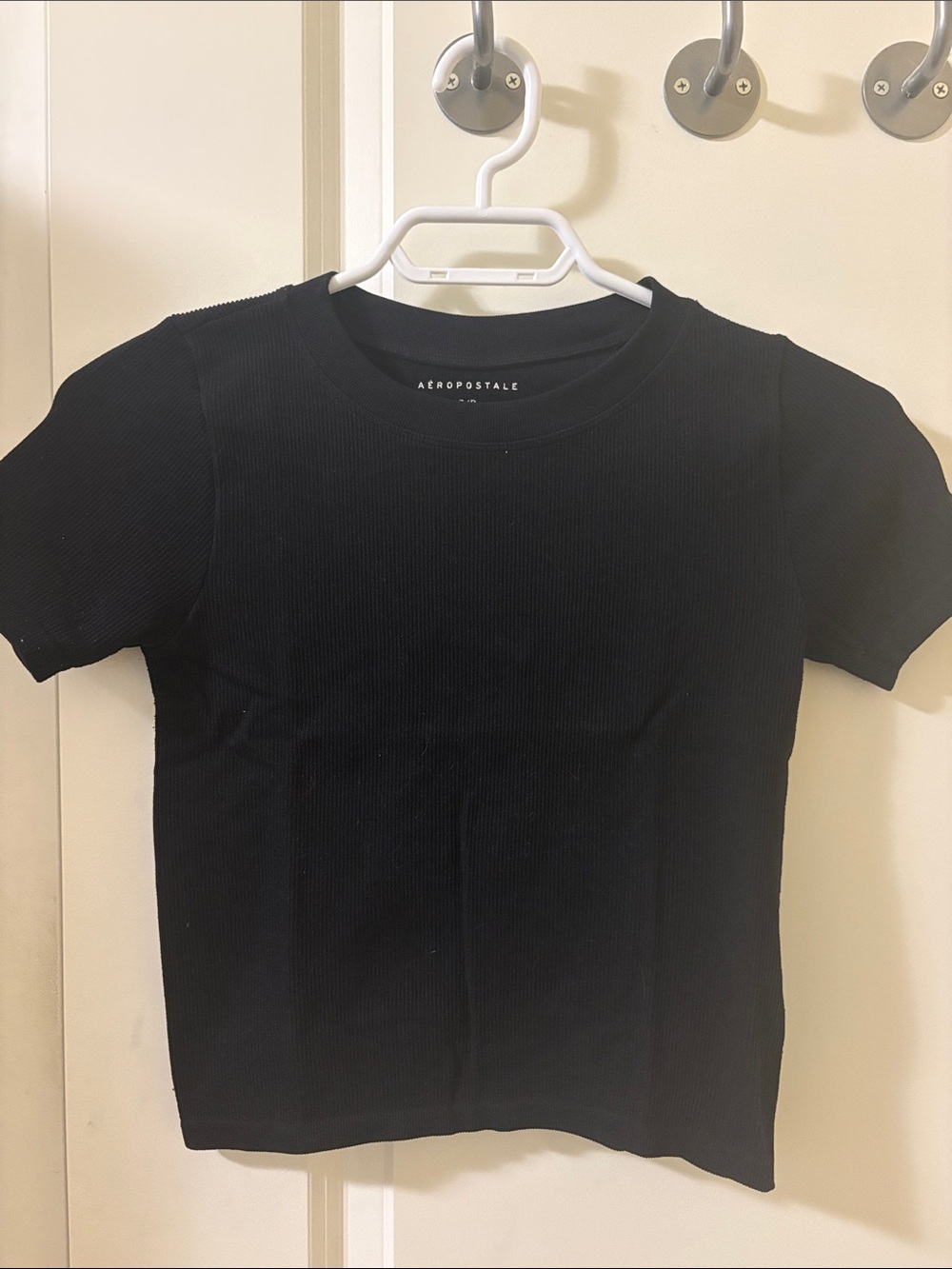 Aeropostale Black Ribbed Crewneck Short Sleeve Tee